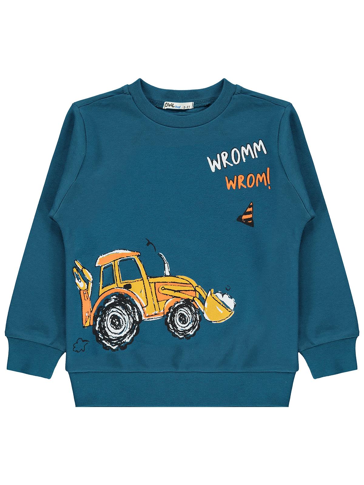 Civil Erkek Çocuk Kepçe Baskılı Sweatshirt Km | İnterlok Uzun Kol | Okul Kreş ve Günlük Kullanım - Yeşil