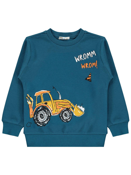 Civil Erkek Çocuk Kepçe Baskılı Sweatshirt Km | İnterlok Uzun Kol | Okul Kreş ve Günlük Kullanım - Yeşil