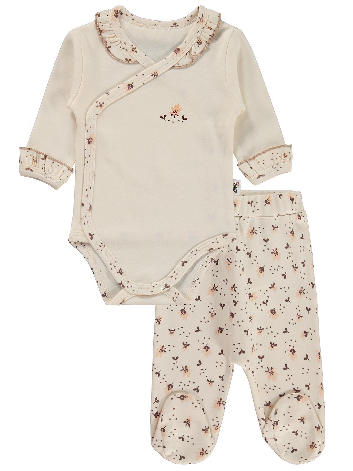 Civil Baby Çiçek Desen Fırfırlı 1-9 Ay Takım - Ekru