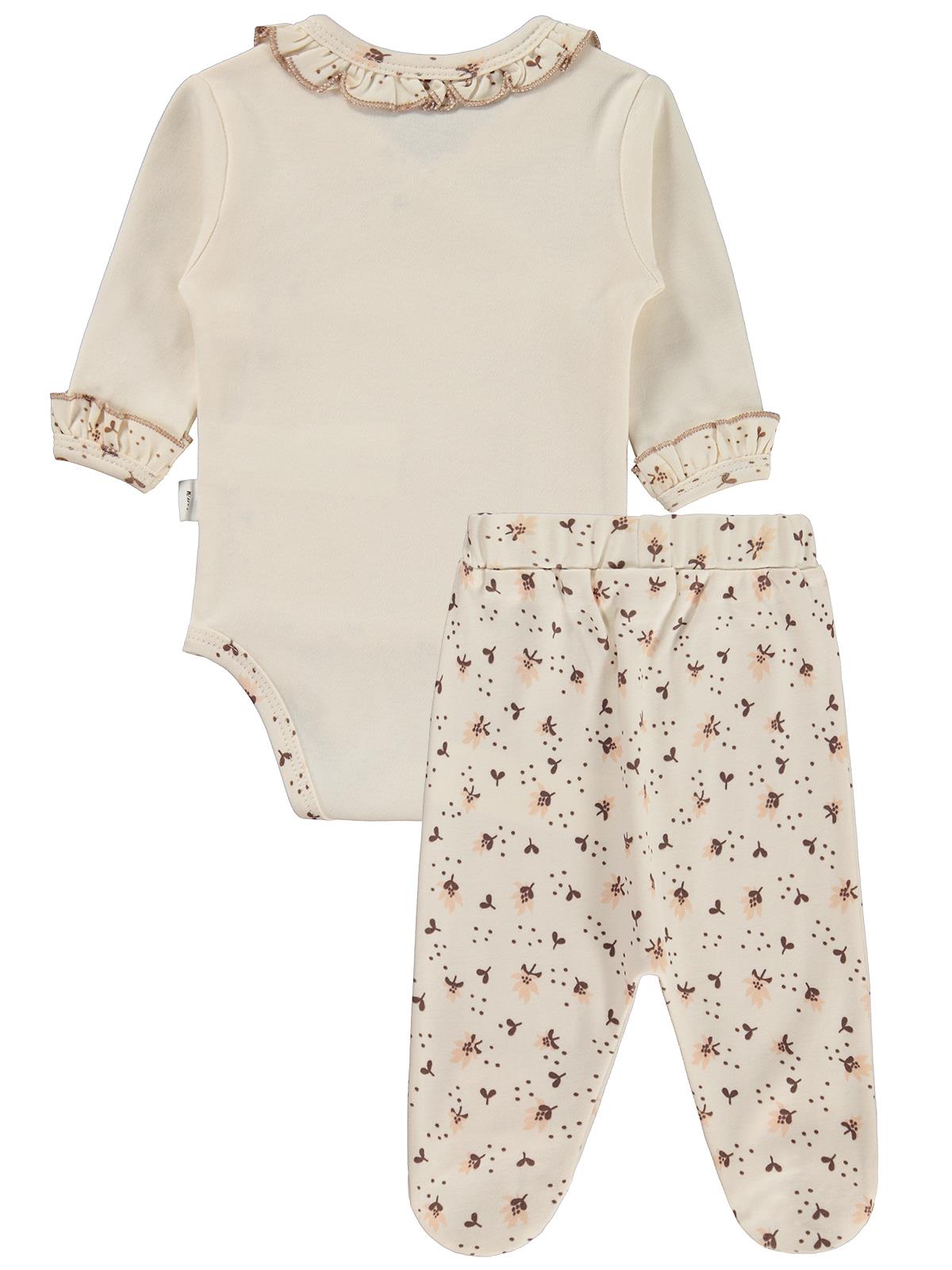 Civil Baby Çiçek Desen Fırfırlı 1-9 Ay Takım - Ekru