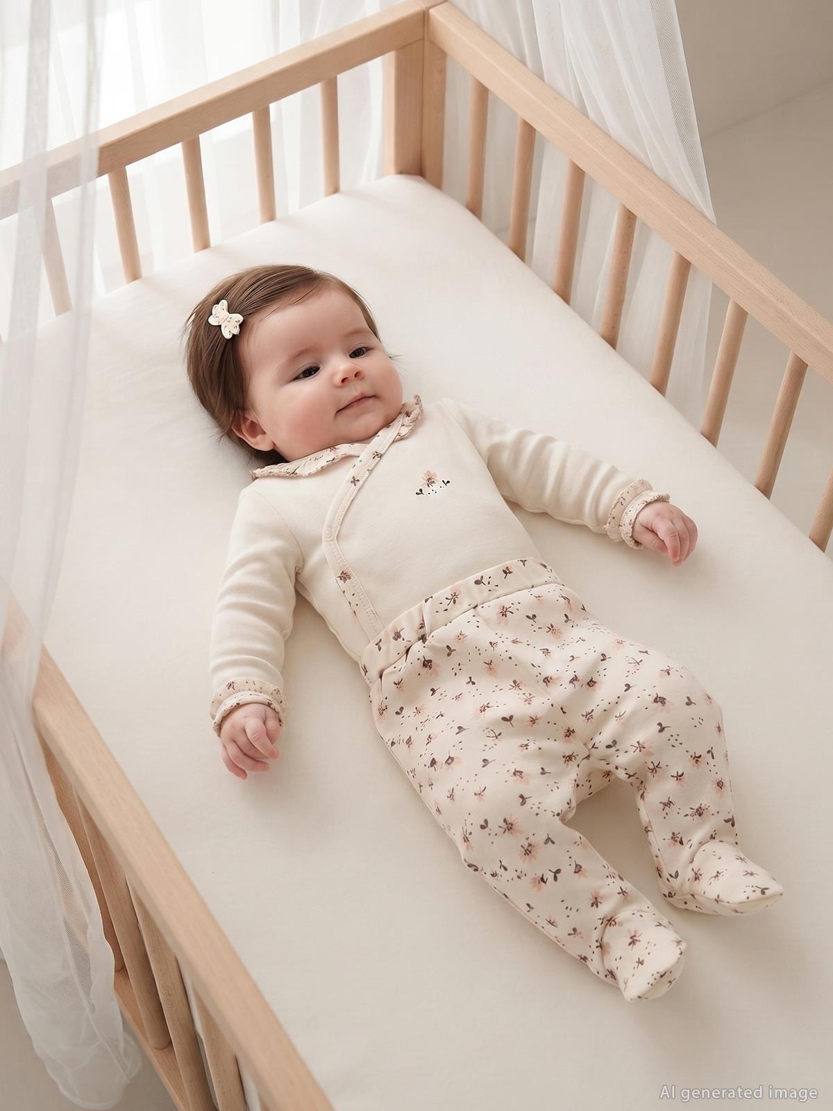 Civil Baby Çiçek Desen Fırfırlı 1-9 Ay Takım - Ekru