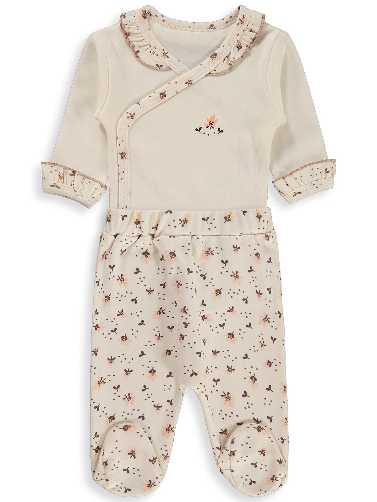 Civil Baby Çiçek Desen Fırfırlı 1-9 Ay Takım - Ekru