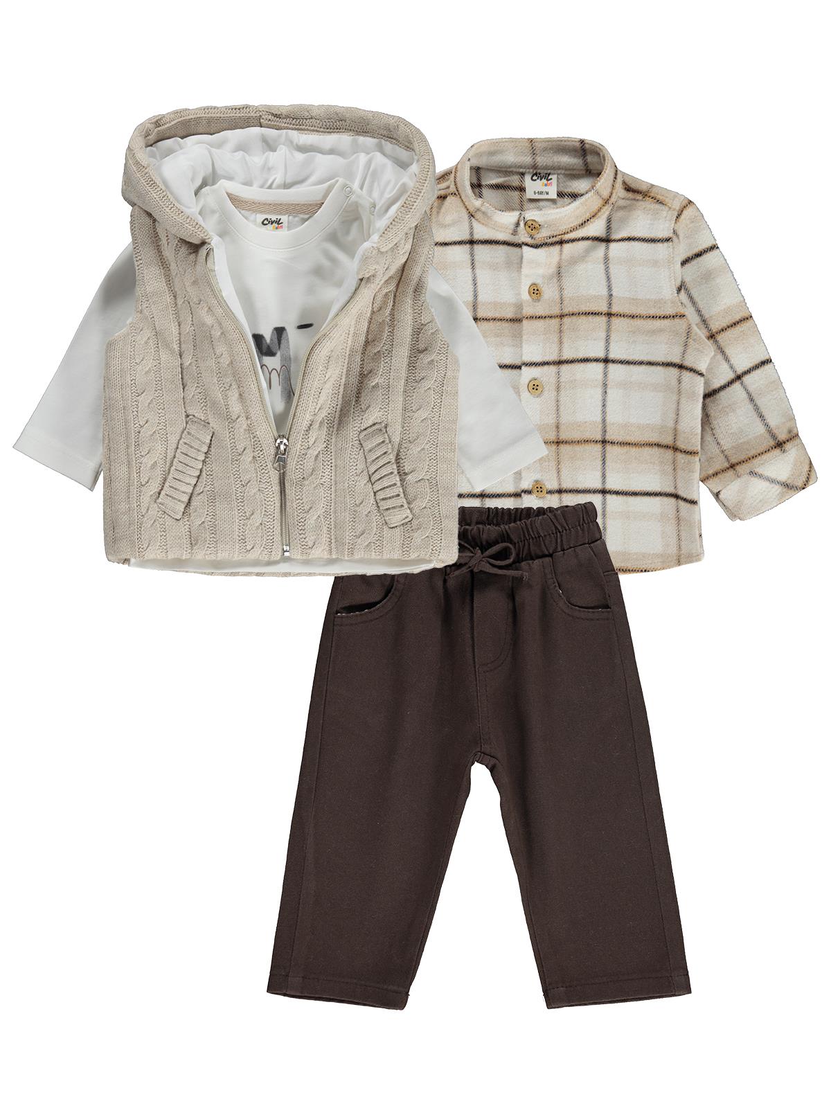 Civil Baby Triko Yelekli 6-18 Ay Takım - Bej