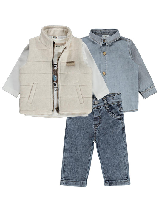 Civil Baby Yelekli 6-18 Ay Takım - Bej