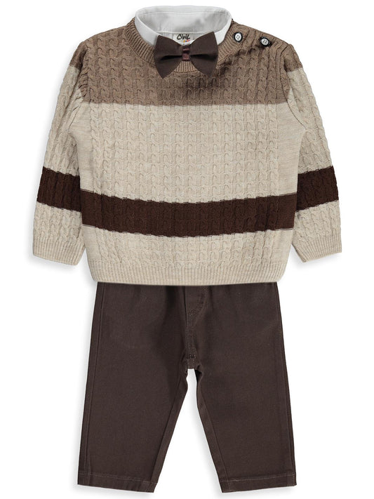 Civil Baby Çizgili 6-18 Ay Takım - Bej