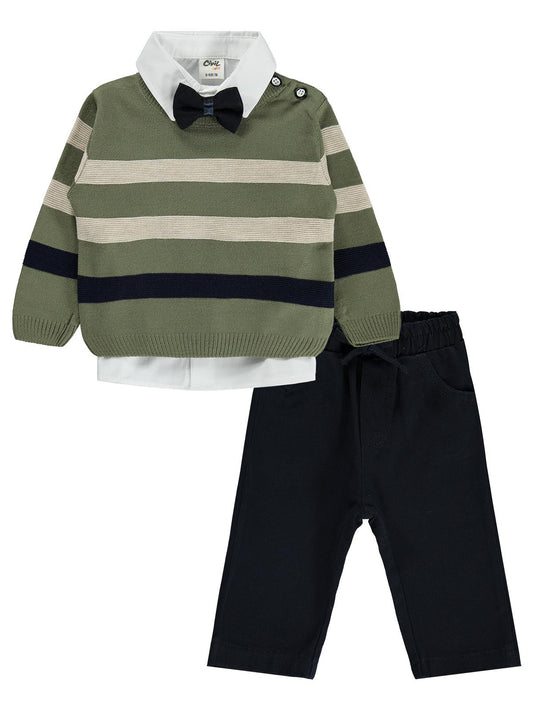 Civil Baby Çizgili 6-18 Ay Takım - Haki