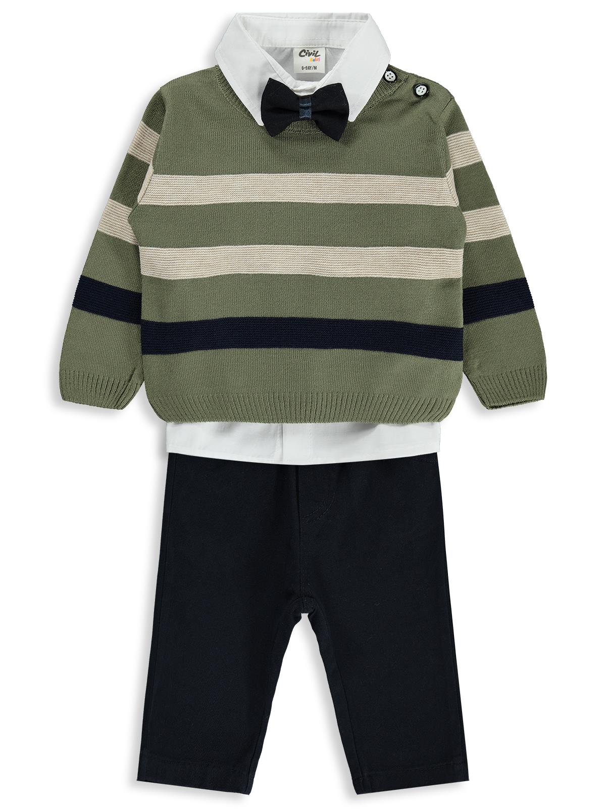 Civil Baby Çizgili 6-18 Ay Takım - Haki