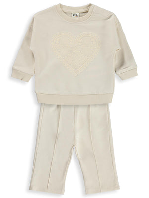 Civil Baby Kabartma Kalp Baskılı 6-18 Ay Takım - Fil Dişi