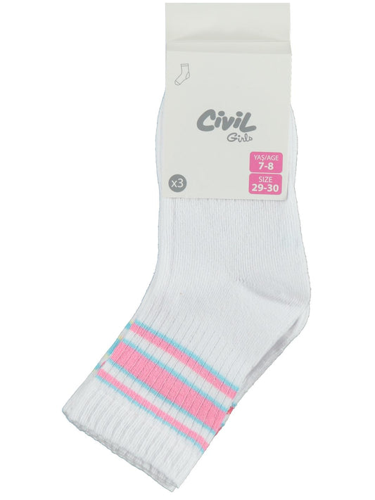 Civil Girls Çember Çizgi 3'lü 3-11 Yaş Kız Çocuk Soket Çorap
