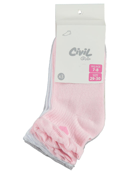 Civil Girls Kalp 3'lü 3-11 Yaş Kız Çocuk Patik Çorap