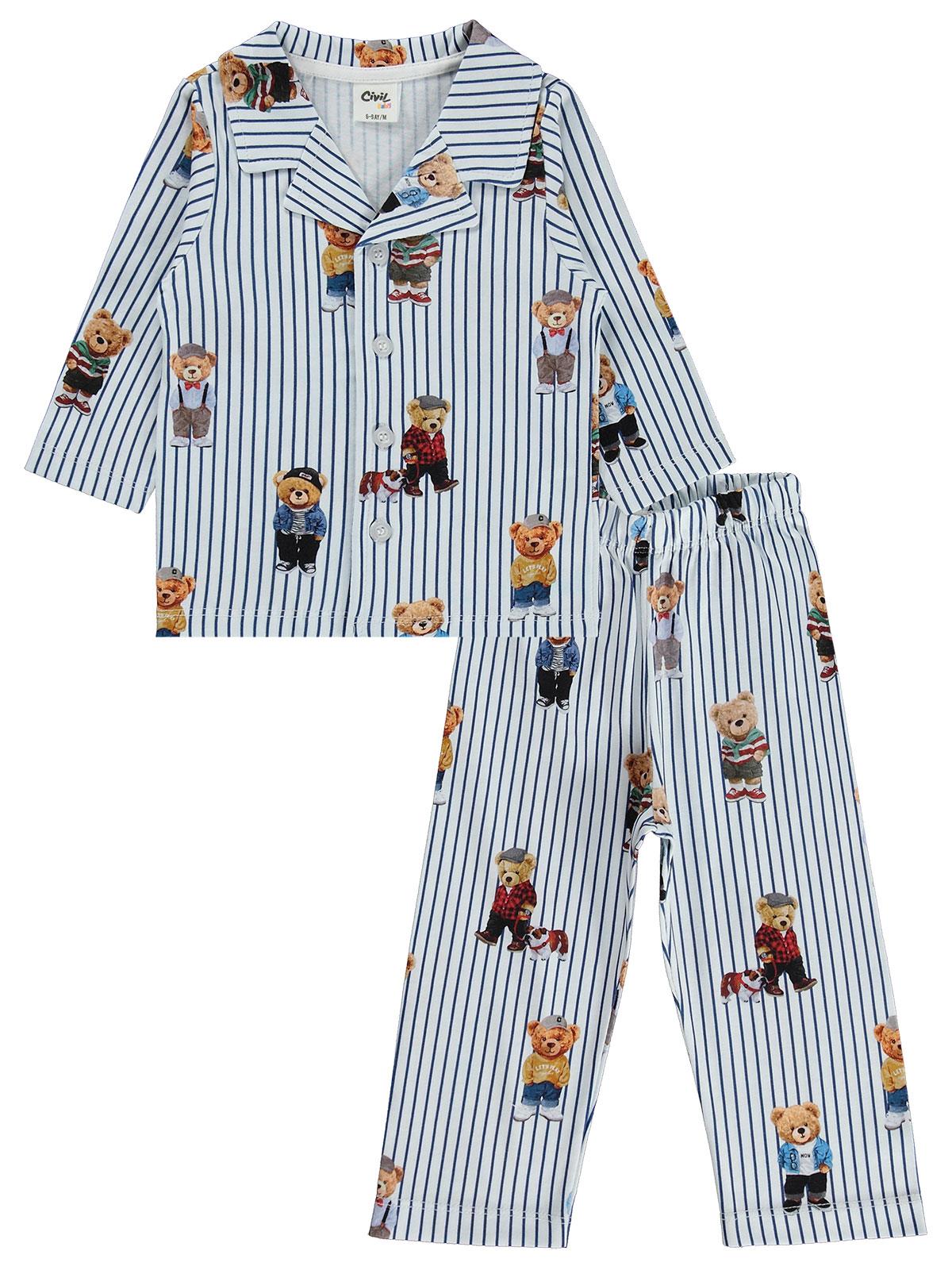 Civil Baby Ayıcık Baskılı 6-18 Ay Pijama Takımı - Lacivert