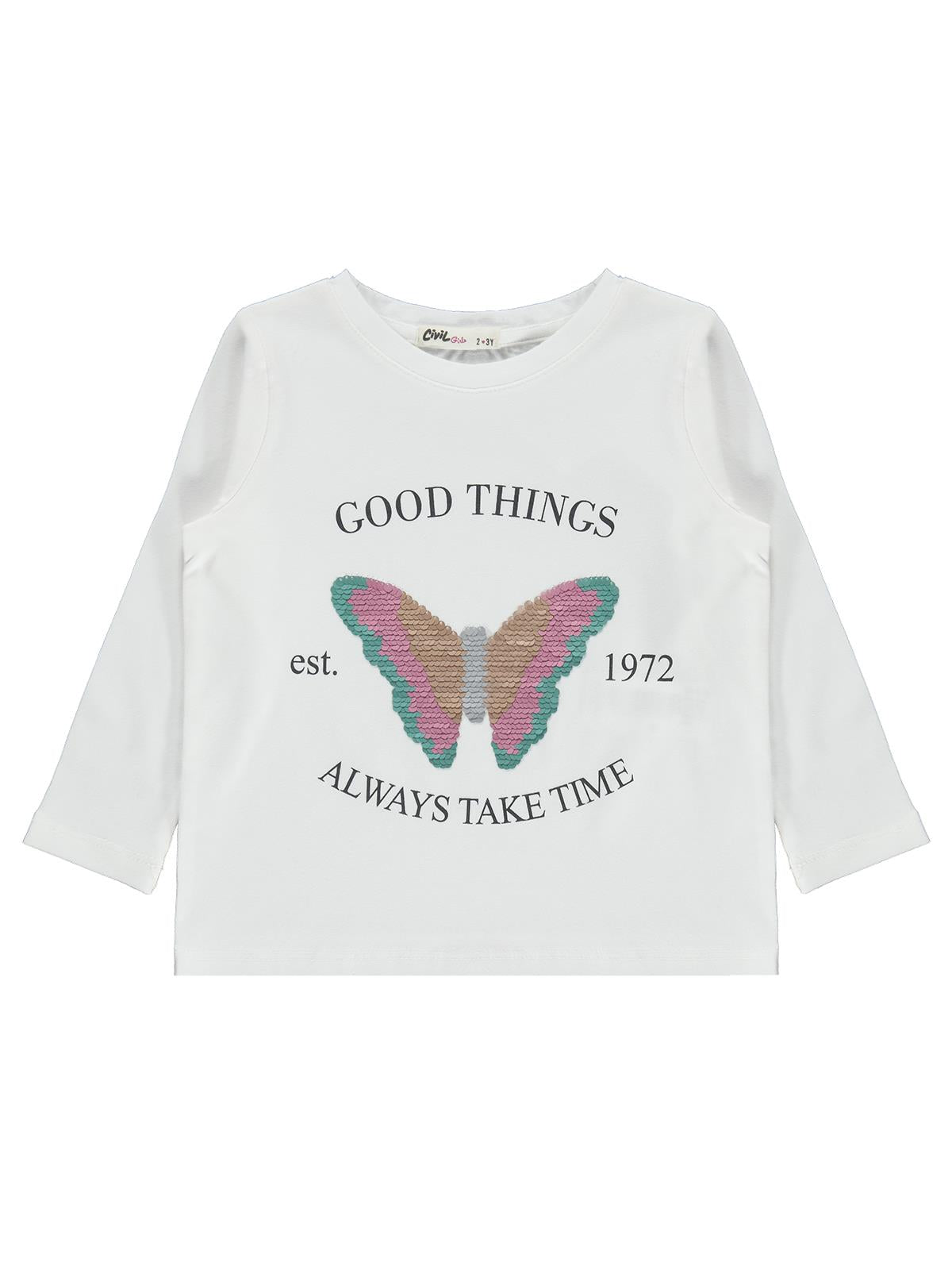 Civil Girls Kelebek Baskılı 2-5 Yaş Sweatshirt - Ekru