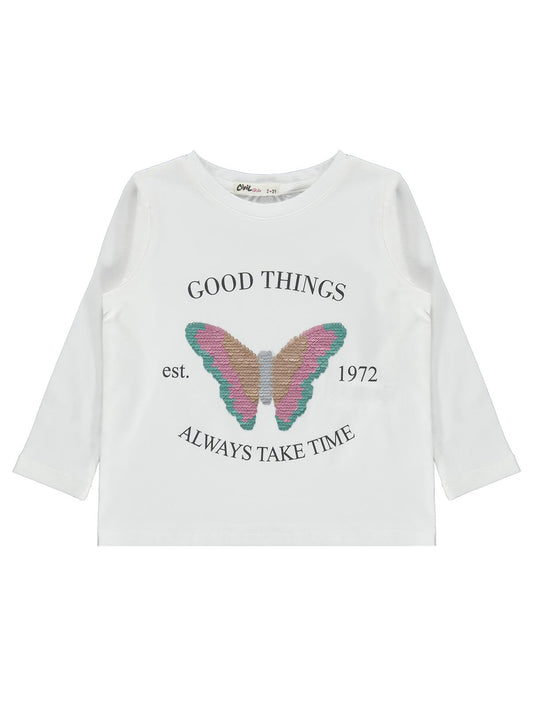 Civil Girls Kelebek Baskılı 2-5 Yaş Sweatshirt - Ekru