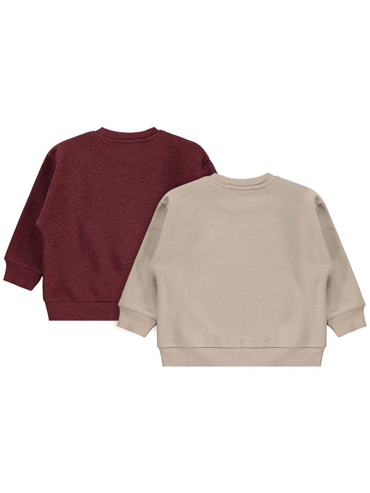Civil Boys Ayı Baskılı 2'li 2-5 Yaş Sweatshirt - Bordo