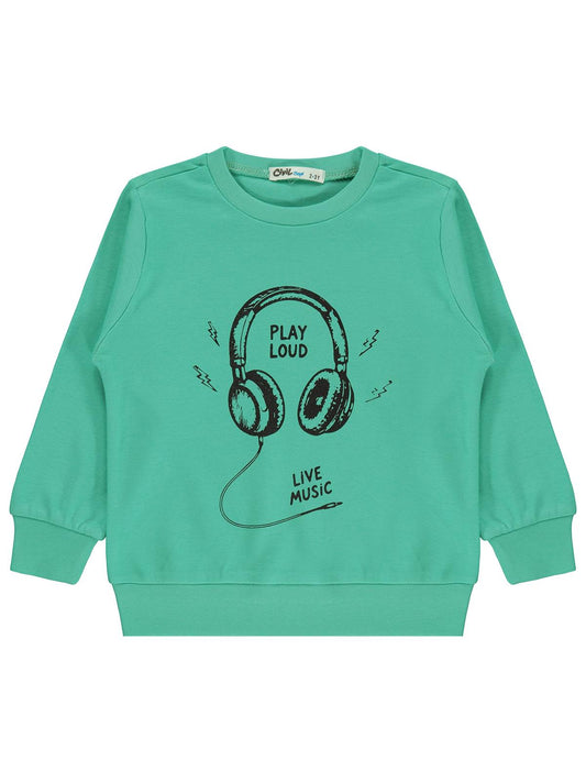 Civil Boys Kulaklık Baskılı 2-5 Yaş Sweatshirt  - Yeşil