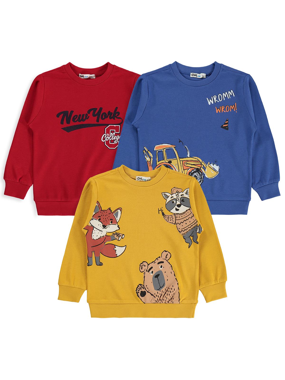 Civil Boys 3'Lü Baskılı Basic 2-5 Yaş Sweatshirt