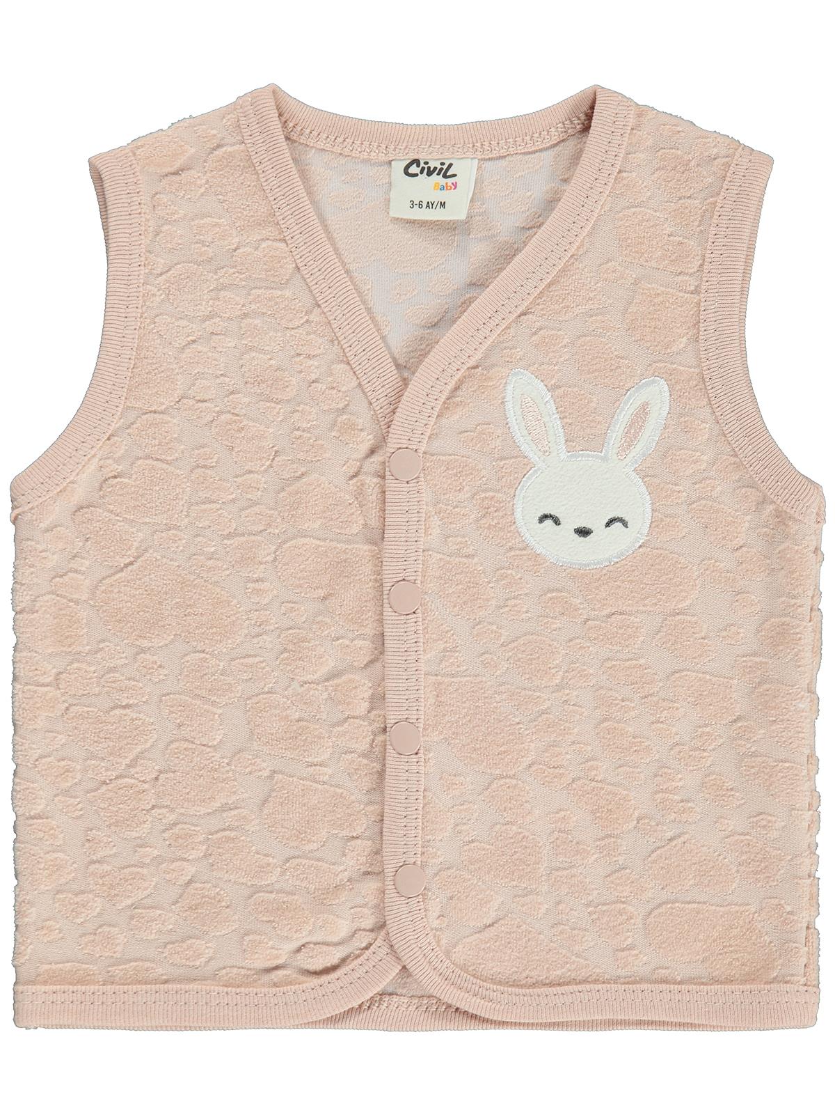 Civil Baby Tavşan Nakışlı 3-18 Ay Yelek - Pudra