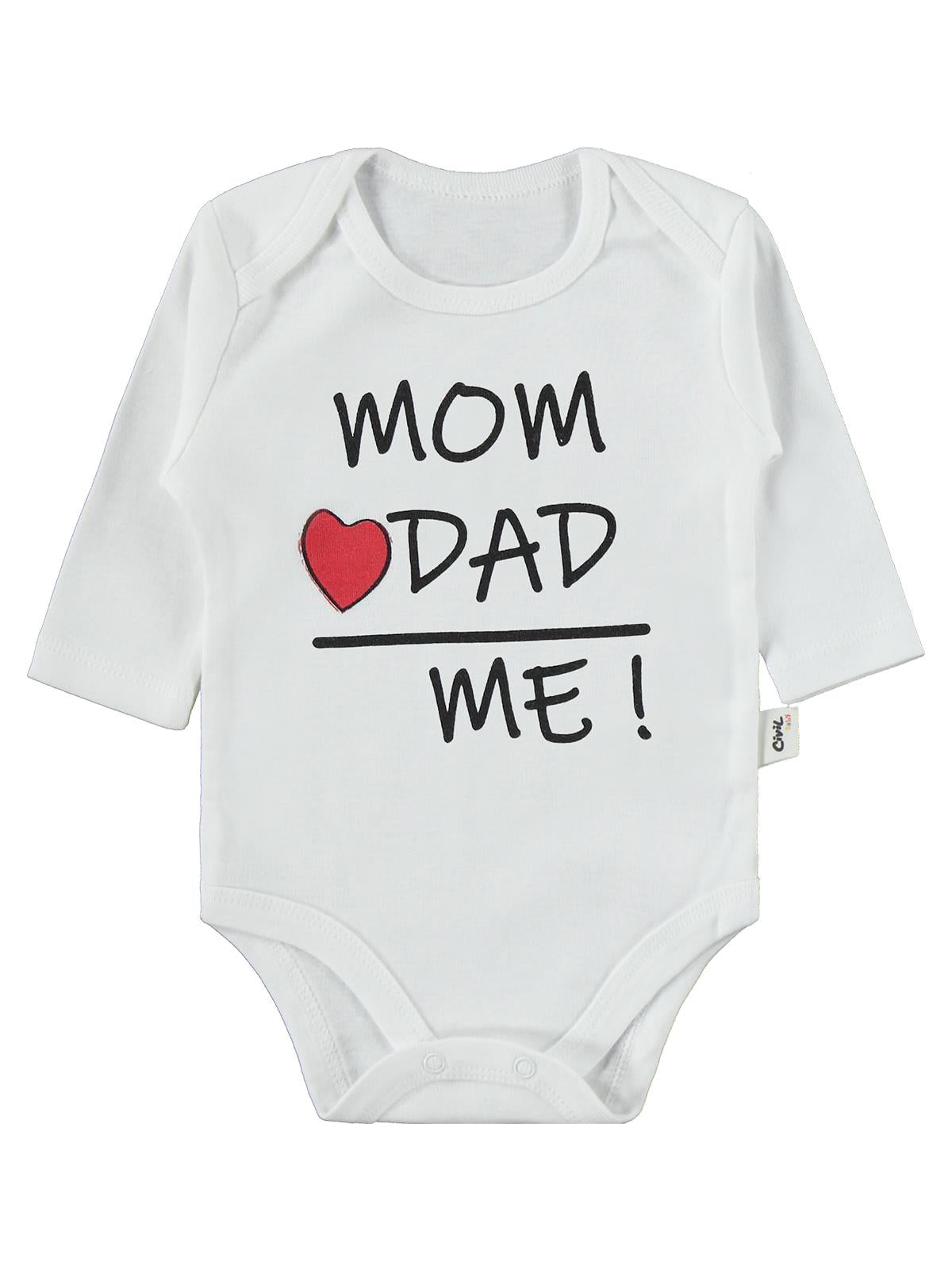 Civil Baby Mom Dad Baskılı 3lü 1-36 Ay Çıtçıtlı Badi - Ekru