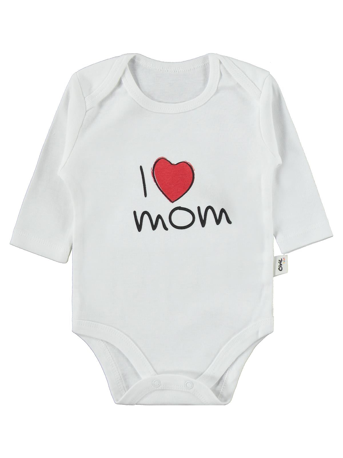 Civil Baby Mom Dad Baskılı 3lü 1-36 Ay Çıtçıtlı Badi - Ekru