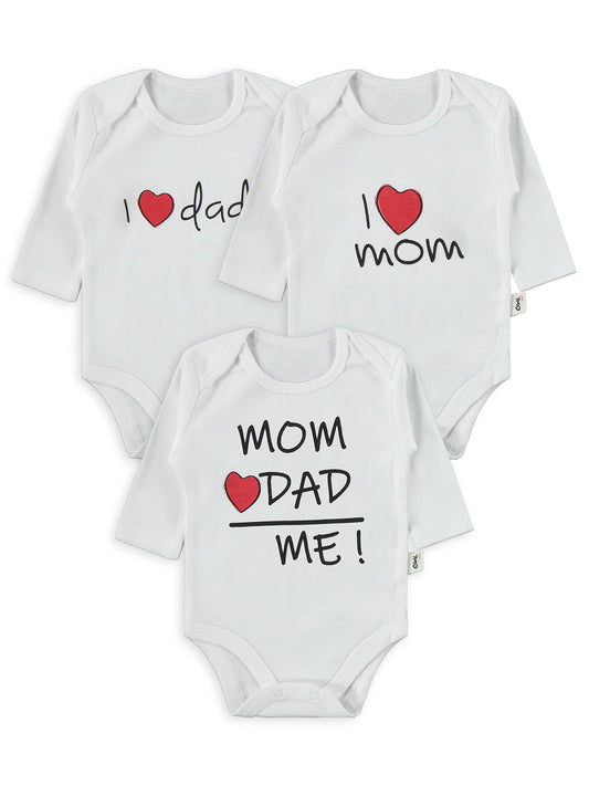 Civil Baby Mom Dad Baskılı 3lü 1-36 Ay Çıtçıtlı Badi - Ekru