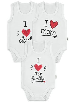 Civil Baby Dad Mom Baskılı 3lü 1-36 Ay Çıtçıtlı Badi - Ekru