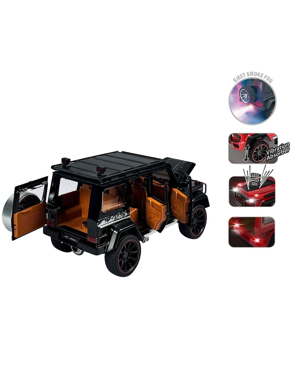 Vardem Kutulu Çek Bırak 1:22 Sesli ve Işıklı Buhar Çıkartan Metal Jeep - Siyah