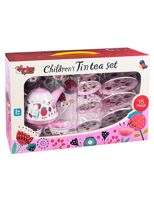 Vardem 15 Parça Çiçek Desenli Metal Çay Seti - Pembe