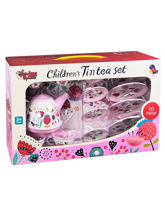 Vardem 15 Parça Çiçek Desenli Metal Çay Seti - Pembe