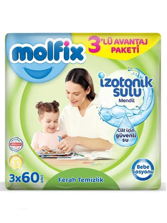Molfix İzotonik Sulu Ferah Temizlik Islak Mendil 3x60 Adet