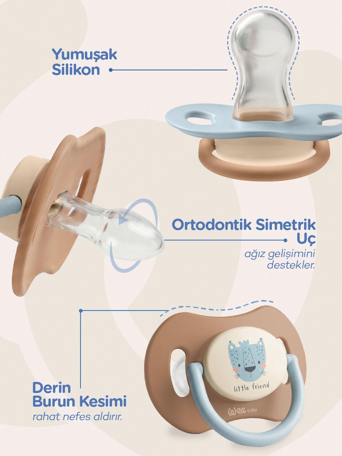 Wee Baby Duo Simetrik Uçlu Emzik 6-18 Ay No:2 - Mavi