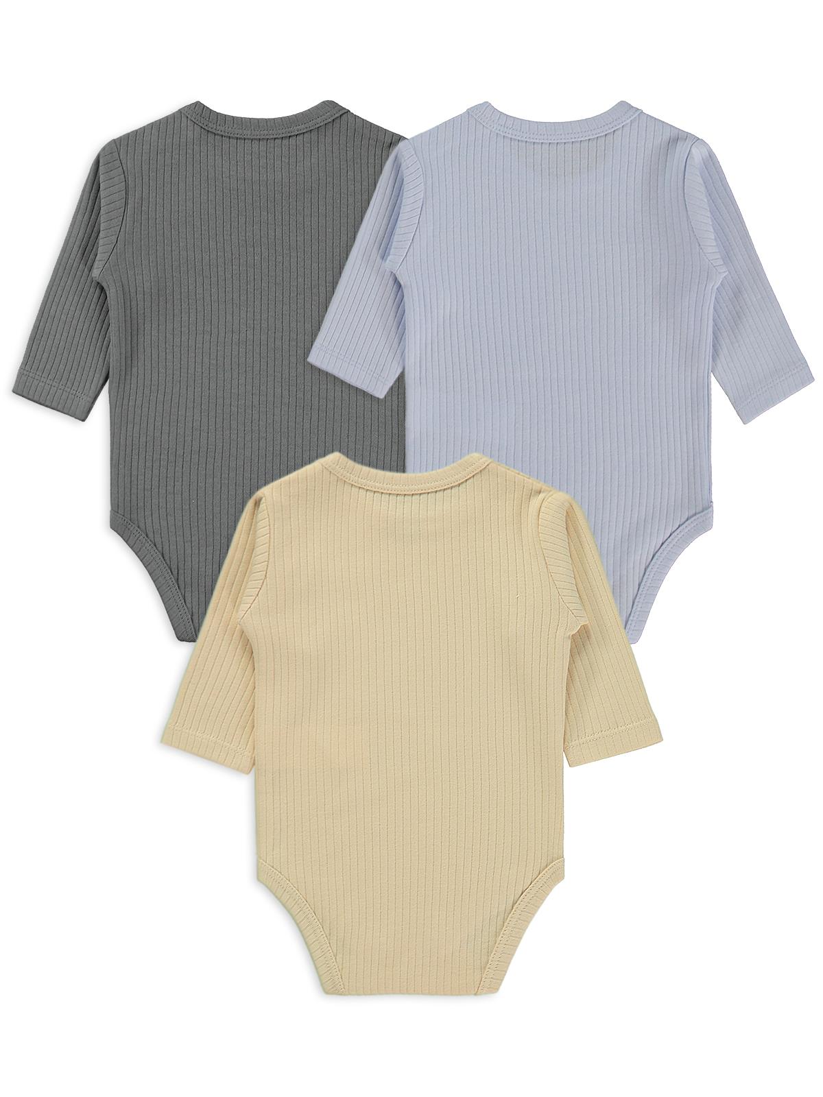 Minidamla Uzun Kol Basic 3'lü set 1-18 Ay Çıtçıtlı Badi - Sarı
