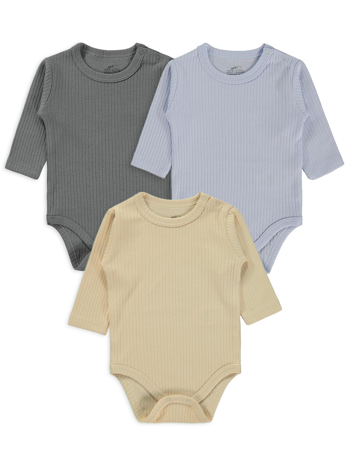Minidamla Uzun Kol Basic 3'lü set 1-18 Ay Çıtçıtlı Badi - Sarı