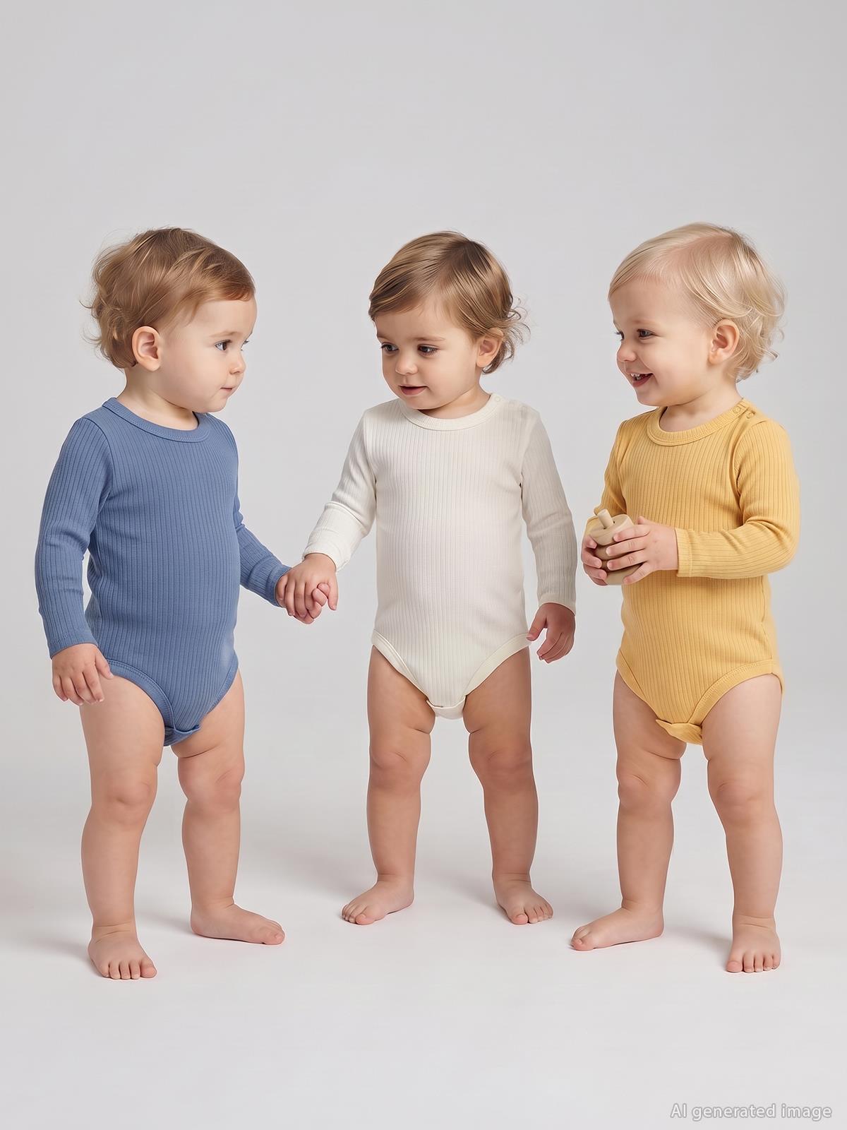 Minidamla Uzun Kol Basic 3'lü set 1-18 Ay Çıtçıtlı Badi - Sarı