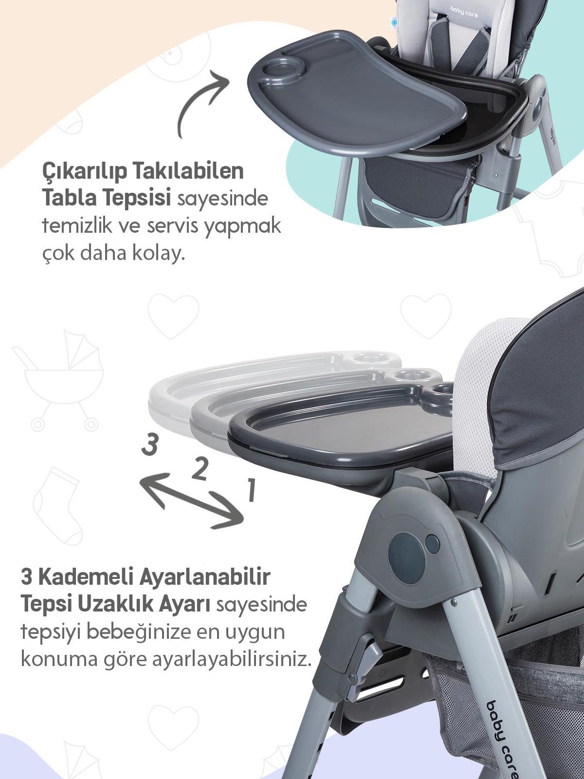Babycare Flex Lüks Mama Sandalyesi - Gri