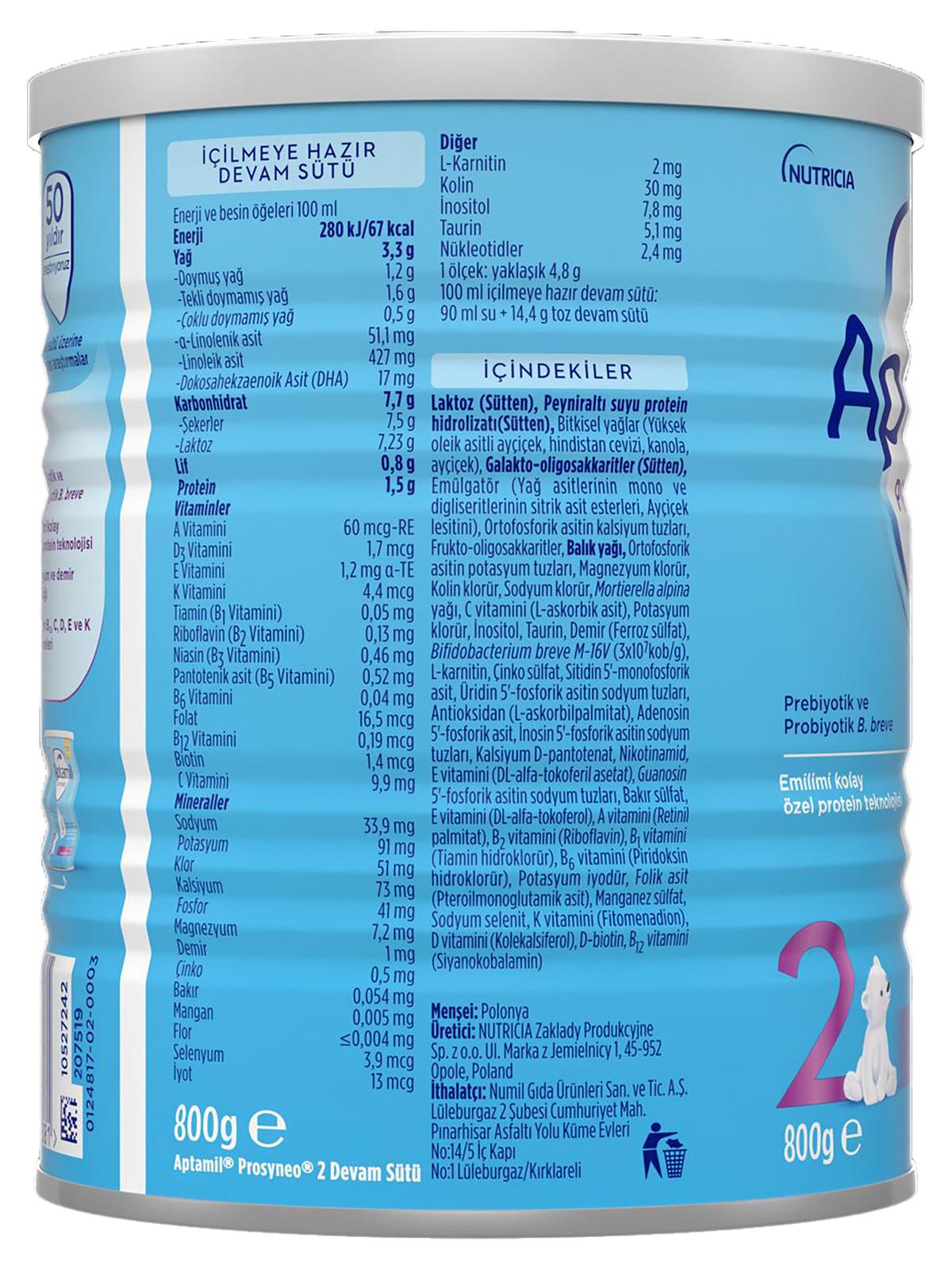 Aptamil Prosyneo 2  800 G Devam Sütü